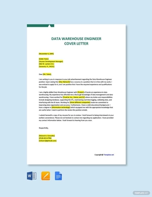 Data Warehouse Engineer Cover Letter