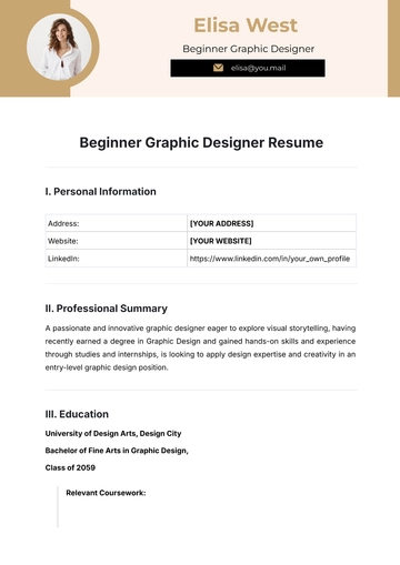 Free Beginner Graphic Designer Resume Template to Edit Online