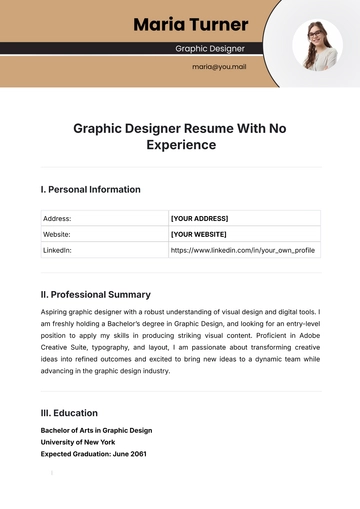 Free Graphic Designer Resume With No Experience Template to Edit Online