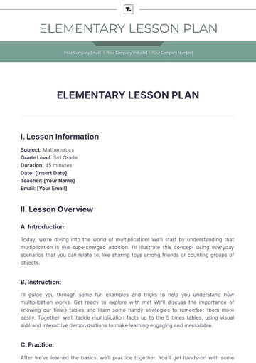 Free Elementary Lesson Plan Template to Edit Online