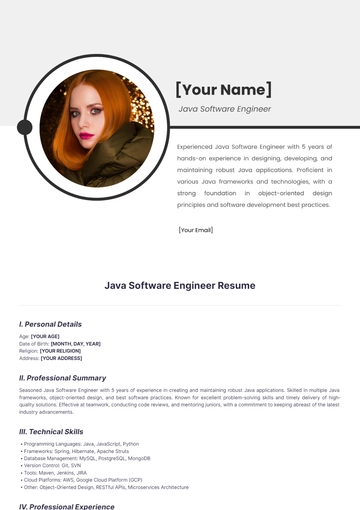 Free Java Software Engineer Resume to Edit Online