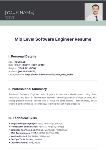 Free Mid Level Software Engineer Resume to Edit Online
