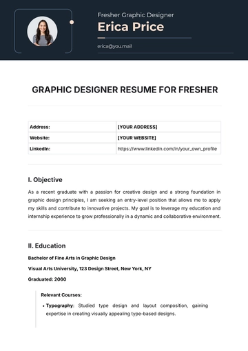 Free Graphic Designer Resume For Fresher Template to Edit Online
