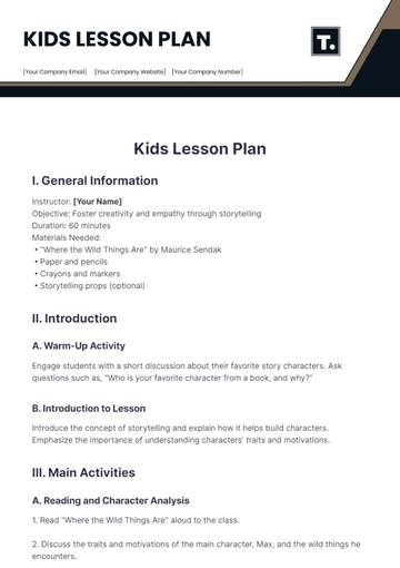 Free Kids Lesson Plan Template to Edit Online