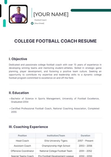Free College Football Coach Resume to Edit Online Free College Football Coach Resume to Edit Online