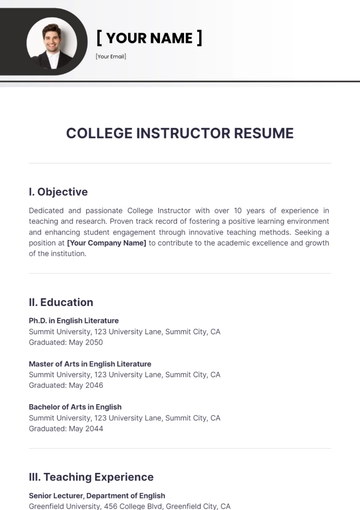 Free College Instructor Resume to Edit Online