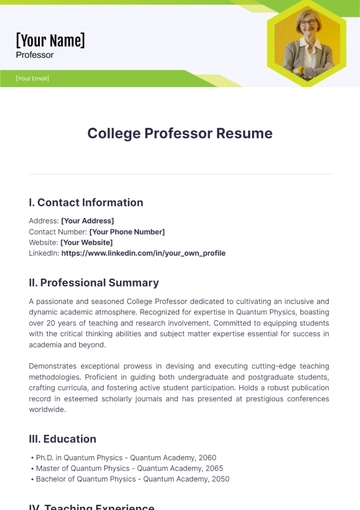 Free College Professor Resume to Edit Online