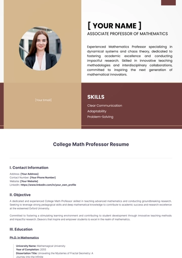 Free College Math Professor Resume to Edit Online