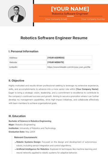 Free Robotics Software Engineer Resume Template to Edit Online
