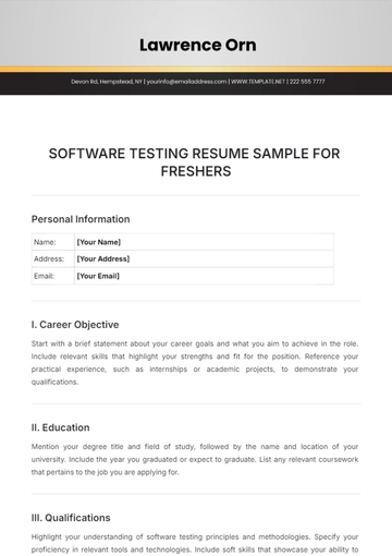 Free Software Testing Resume Sample for Freshers Template to Edit Online