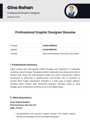 Free Professional Graphic Designer Resume Template to Edit Online