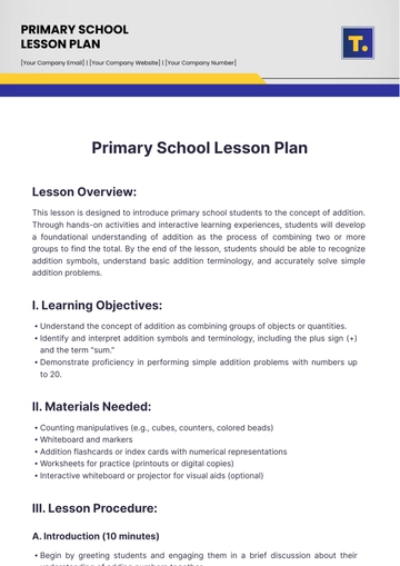 Free Primary School Lesson Plan Template to Edit Online