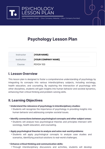 Free Psychology Lesson Plan Template to Edit Online