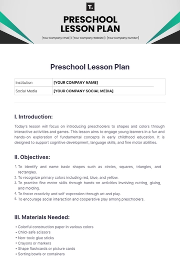 Free Preschool Lesson Plan Template to Edit Online