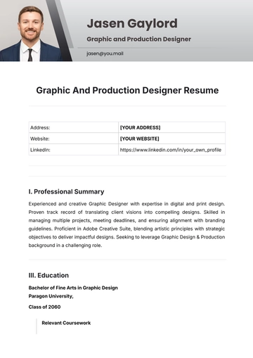 Free Graphic And Production Designer Resume Template to Edit Online