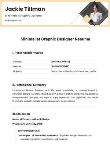 Free Minimalist Graphic Designer Resume Template to Edit Online