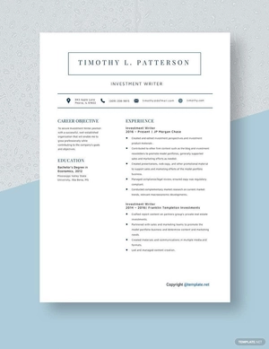 Investment Writer Resume