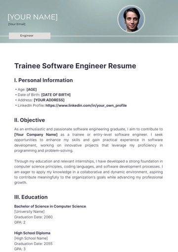 Free Trainee Software Engineer Resume to Edit Online