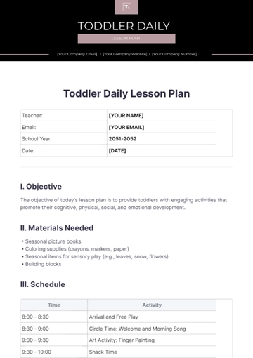 Free Toddler Daily Lesson Plan Template to Edit Online