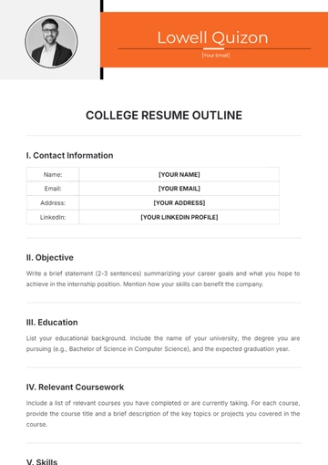 Free College Resume Outline Template to Edit Online