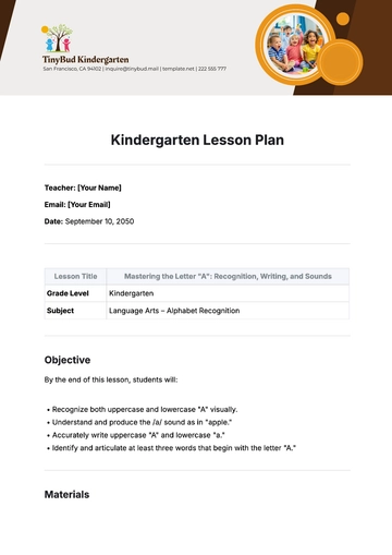 Free Kindergarten Lesson Plan Template to Edit Online
