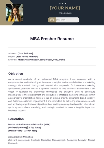 Free MBA Fresher Resume to Edit Online