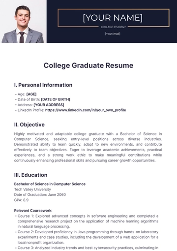 Free College Graduate Resume to Edit Online