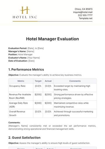 Free Hotel Manager Evaluation Template to Edit Online