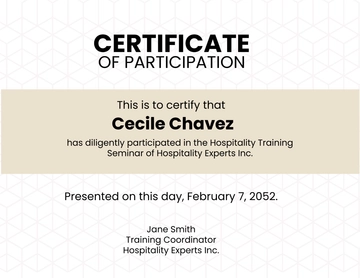Free Hospitality Training Certificate to Edit Online