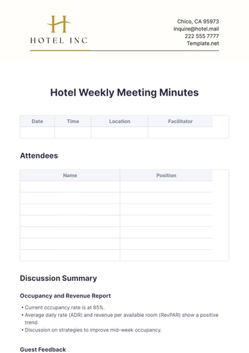 Free Hotel Weekly Meeting Minutes Template to Edit Online