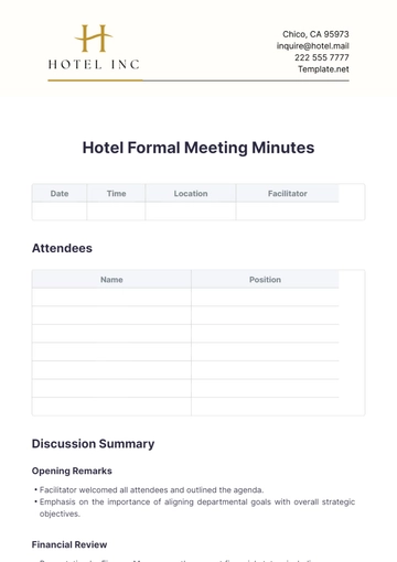 Free Hotel Formal Meeting Minutes Template to Edit Online