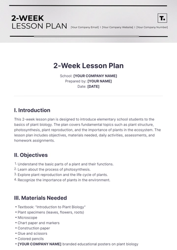 Free 2-Week Lesson Plan Template to Edit Online