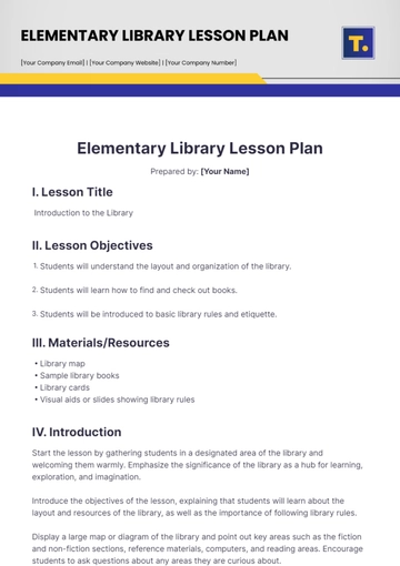 Free Elementary Library Lesson Plan Template to Edit Online