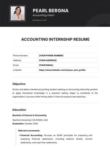 Free Accounting Internship Resume Template to Edit Online
