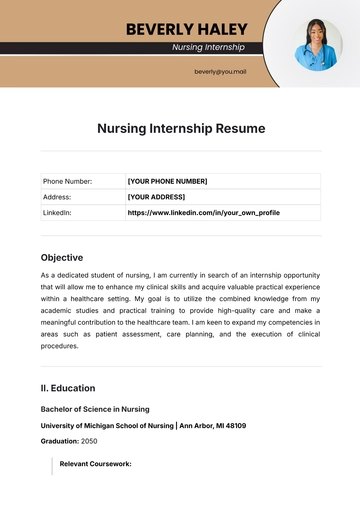 Free Nursing Internship Resume Template to Edit Online