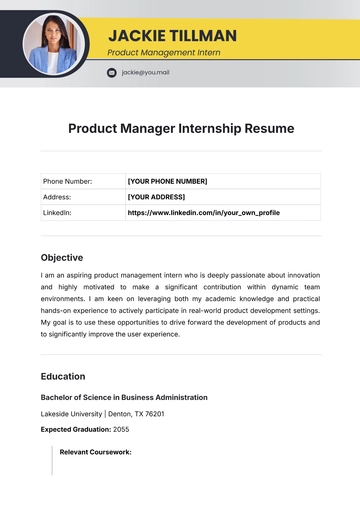 Free Product Manager Internship Resume to Edit Online