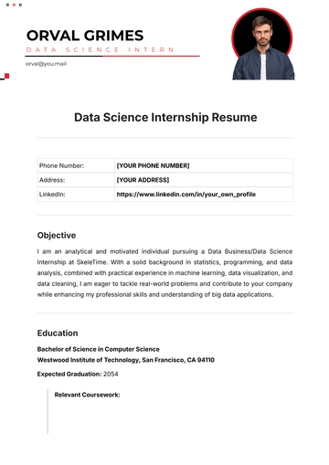 Free Data Science Internship Resume to Edit Online