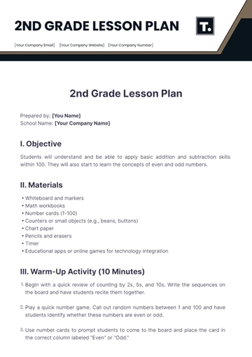 Free 2nd Grade Lesson Plan Template to Edit Online