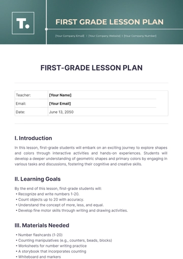 Free First Grade Lesson Plan Template to Edit Online