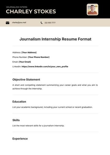Free Journalism Internship Resume Format Template to Edit Online