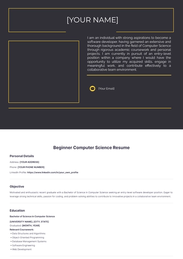Free Beginner Computer Science Resume to Edit Online