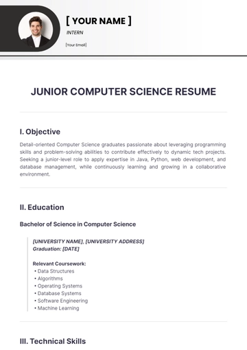 Free Junior Computer Science Resume to Edit Online