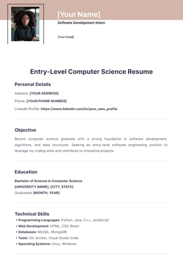 Free Entry-Level Computer Science Resume to Edit Online