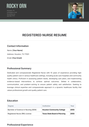 Free Registered Nurse Resume Template to Edit Online