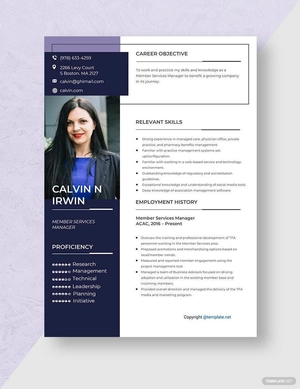 Member Services Manager Resume
