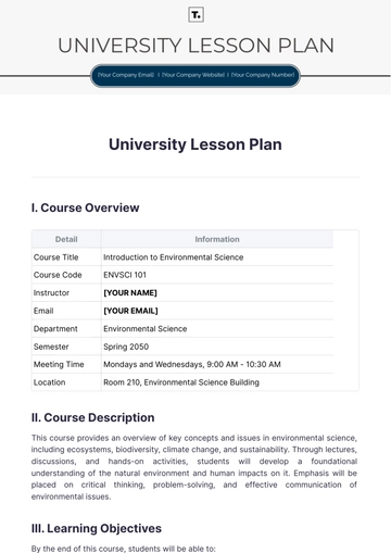 Free University Lesson Plan Template to Edit Online