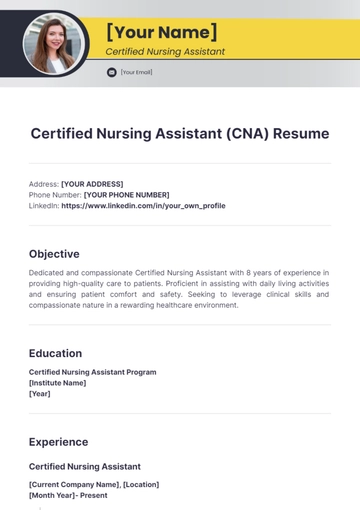 Free Certified Nursing Assistant (CNA) Resume to Edit Online