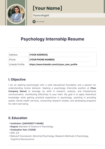 Free Psychology Internship Resume to Edit Online