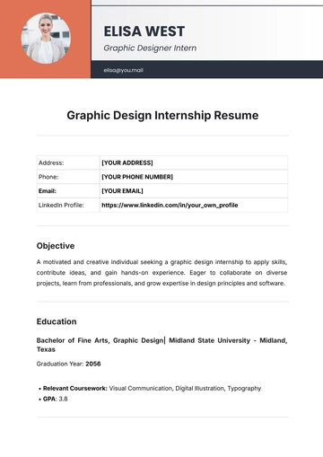 Free Graphic Design Internship Resume Template to Edit Online