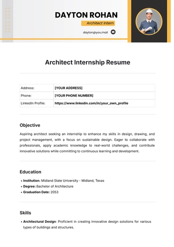 Free Architect Internship Resume Template to Edit Online